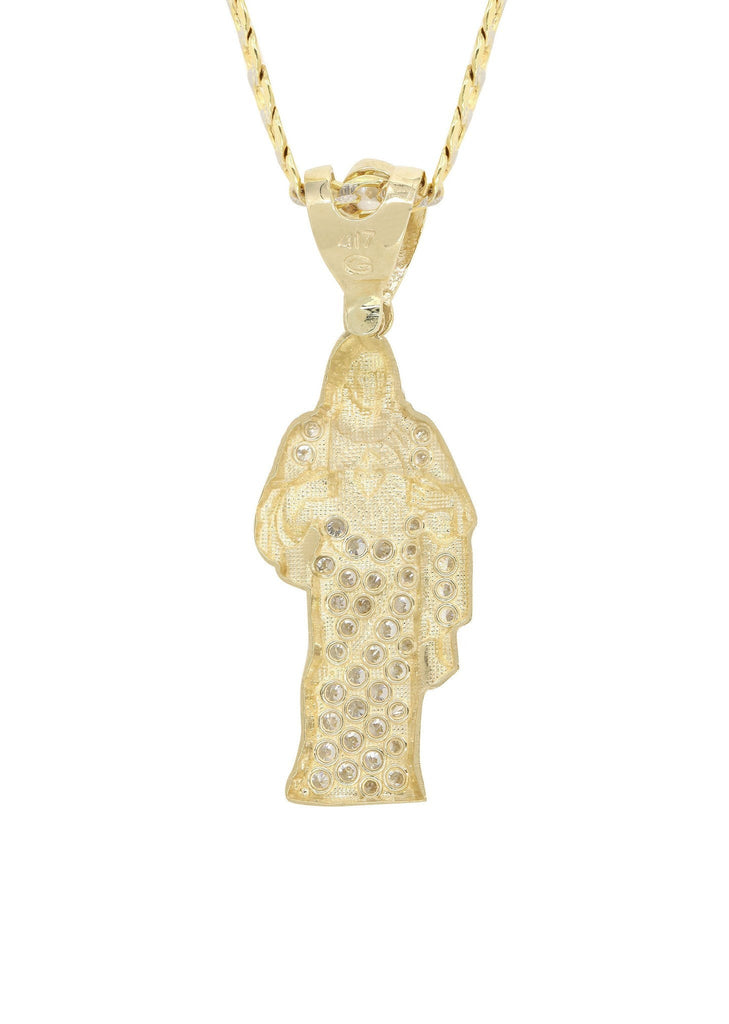 10K Yellow Gold Pave Cuban Chain & Cz Jesus Piece Chain | Appx. 9.8 Grams chain & pendant FROST NYC 