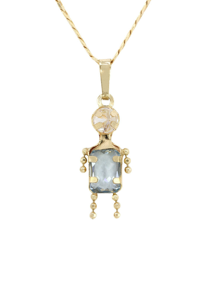 10K Yellow Gold Figaro Chain & Cz Children Pendant | Appx. 5.8 Grams chain & pendant FROST NYC 