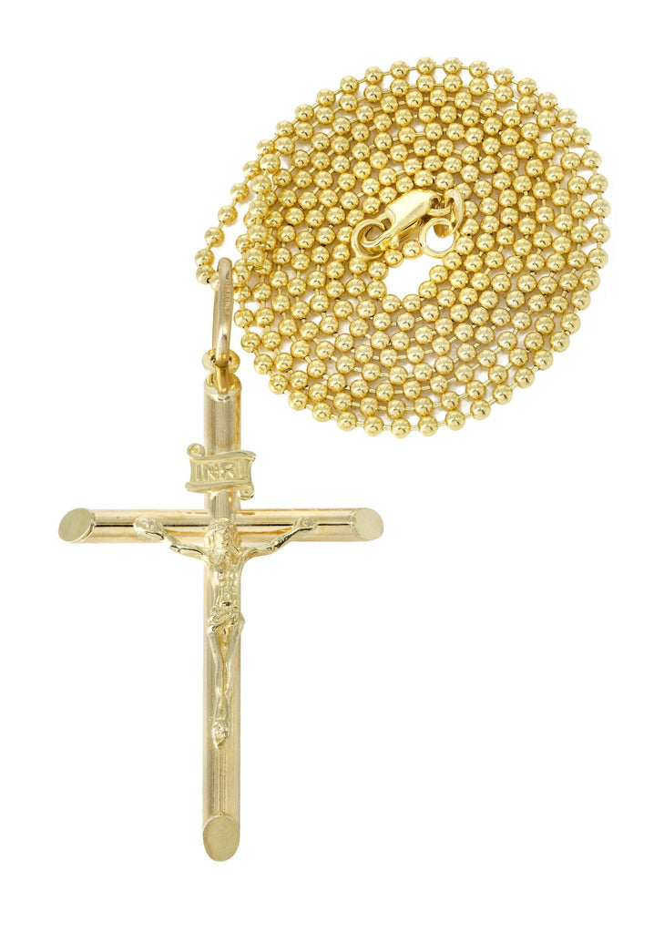 10K Yellow Gold Dog Tag Chain & Gold Cross Necklace | Appx. 9.1 Grams chain & pendant FROST NYC 