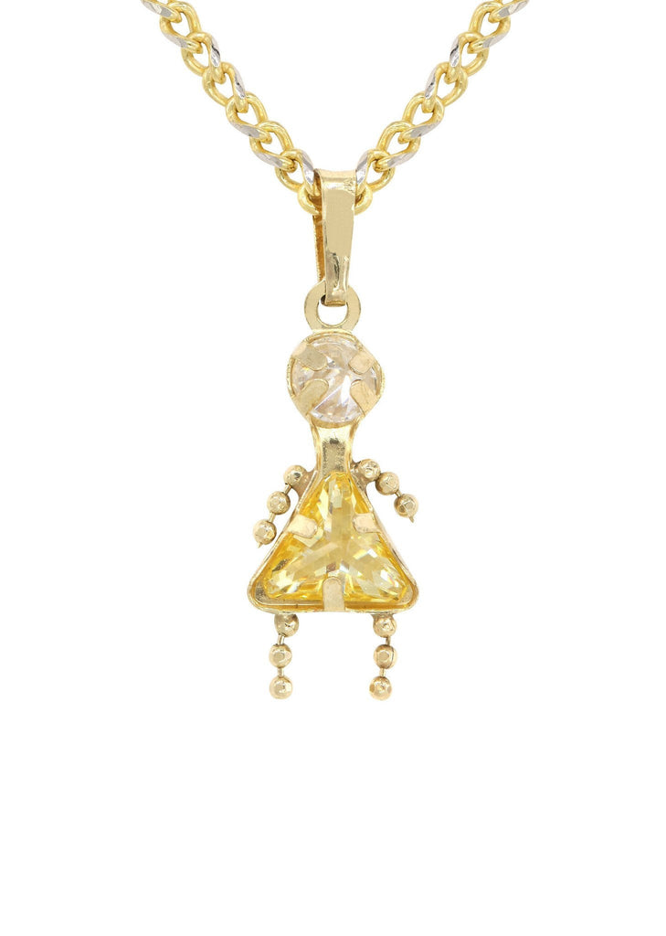 10K Yellow Gold Fancy Link Chain & Cz Children Pendant | Appx. 7.8 Grams chain & pendant FROST NYC 