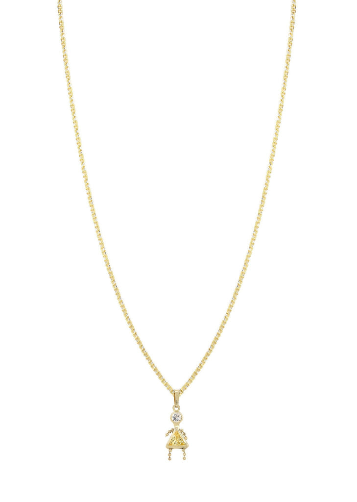 10K Yellow Gold Fancy Link Chain & Cz Children Pendant | Appx. 7.8 Grams chain & pendant FROST NYC 