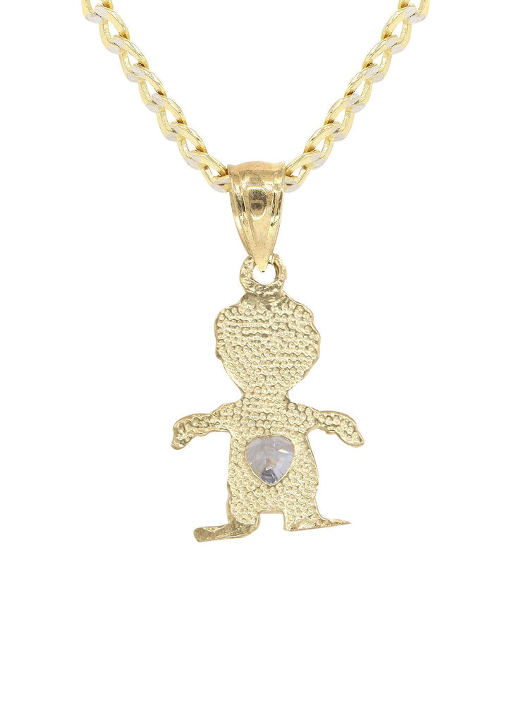 10K Yellow Gold Pave Cuban Chain & Cz Children Pendant | Appx. 7.4 Grams chain & pendant FROST NYC 