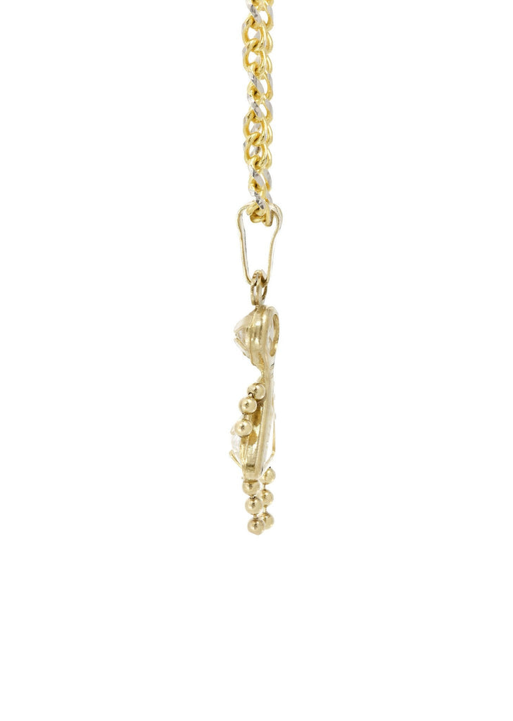 10K Yellow Gold Fancy Link Chain & Cz Children Pendant | Appx. 3.3 Grams chain & pendant FROST NYC 