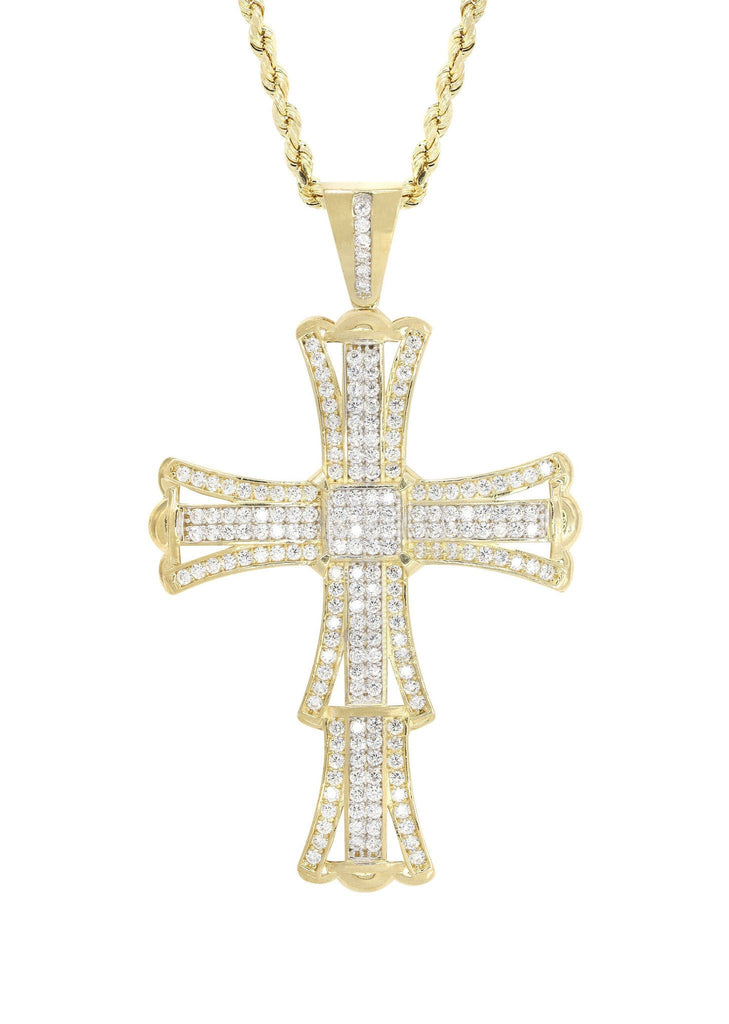 10K Yellow Gold Rope Chain & Cz Gold Cross Necklace | Appx. 19 Grams chain & pendant FROST NYC 