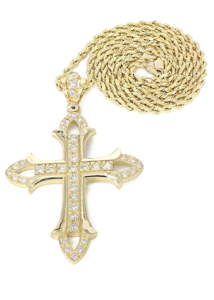 10K Yellow Gold Rope Chain & Cz Gold Cross Necklace | Appx. 17.6 Grams chain & pendant FROST NYC 