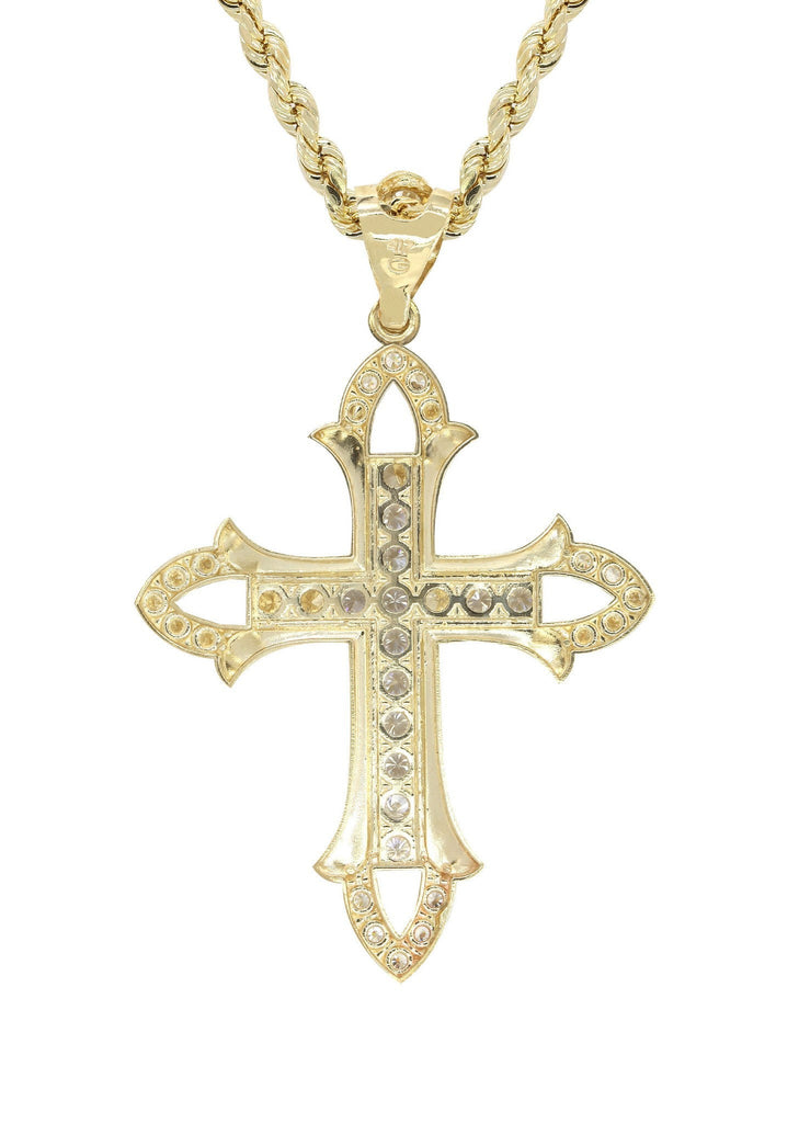10K Yellow Gold Rope Chain & Cz Gold Cross Necklace | Appx. 17.6 Grams chain & pendant FROST NYC 