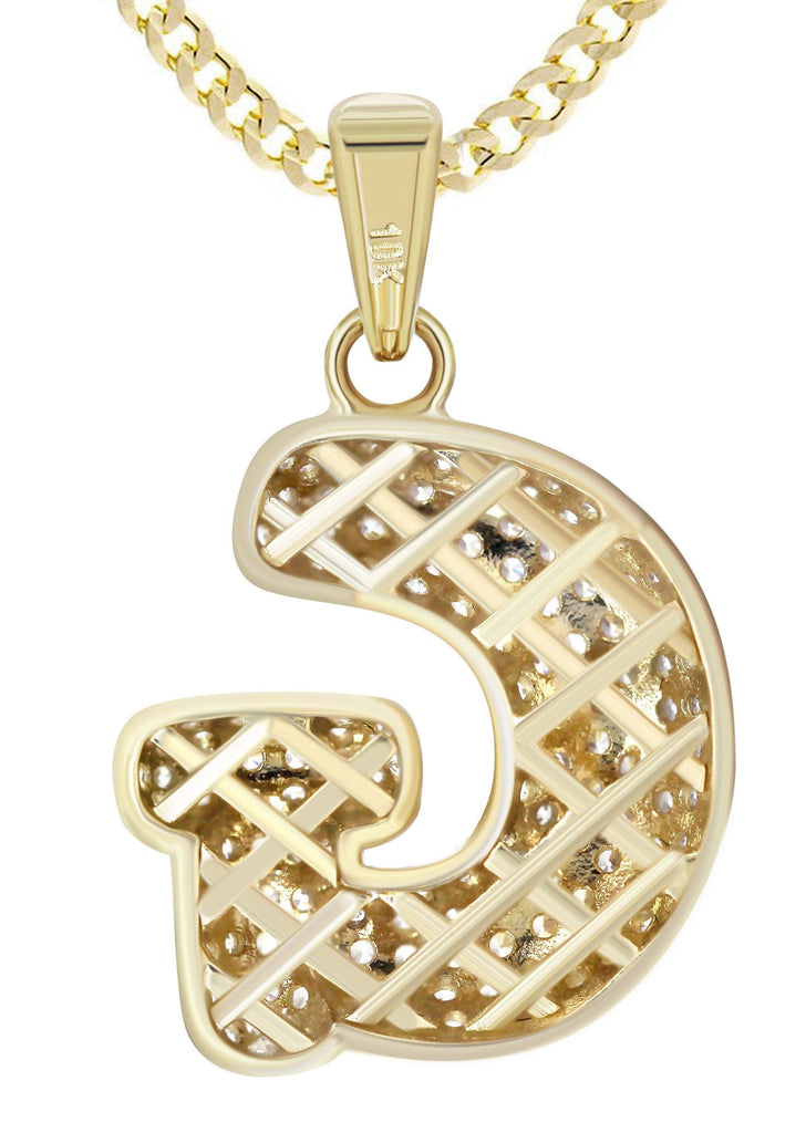 10K Yellow Gold Cuban Chain & Bubble Letter "G" Cz Pendant | Appx. 13.8 Grams chain & pendant FrostNYC 