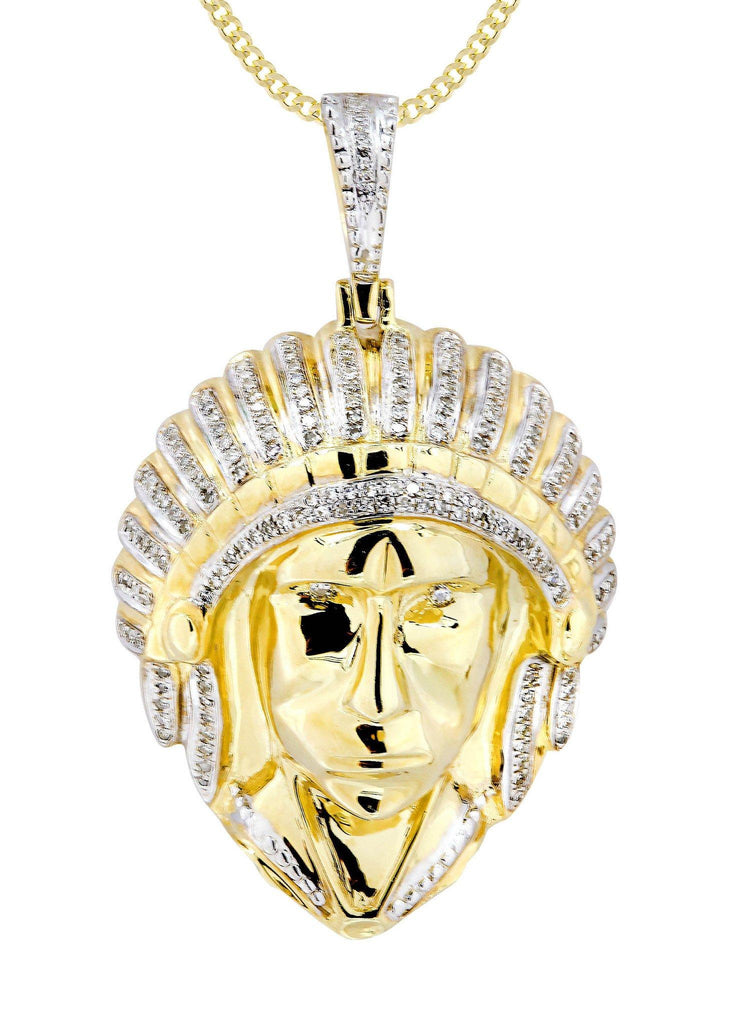 10K Yellow Gold Chief Head Diamond Pendant & Cuban Chain | 0.29 Carats Diamond Combo FROST NYC 