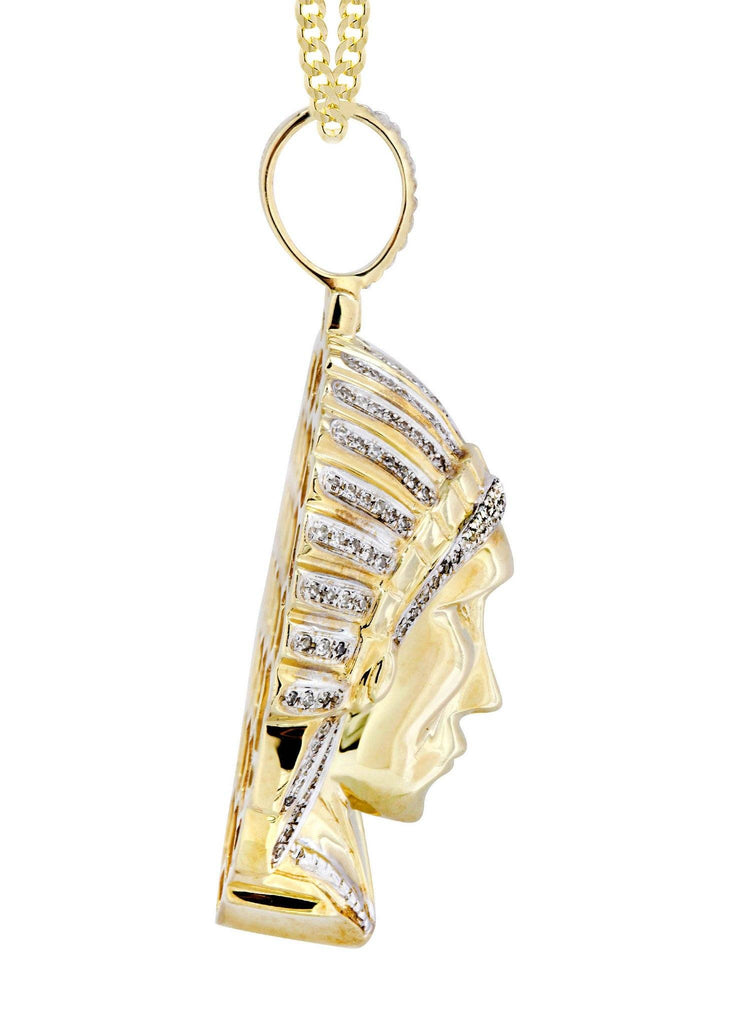 10K Yellow Gold Chief Head Diamond Pendant & Cuban Chain | 0.29 Carats Diamond Combo FROST NYC 
