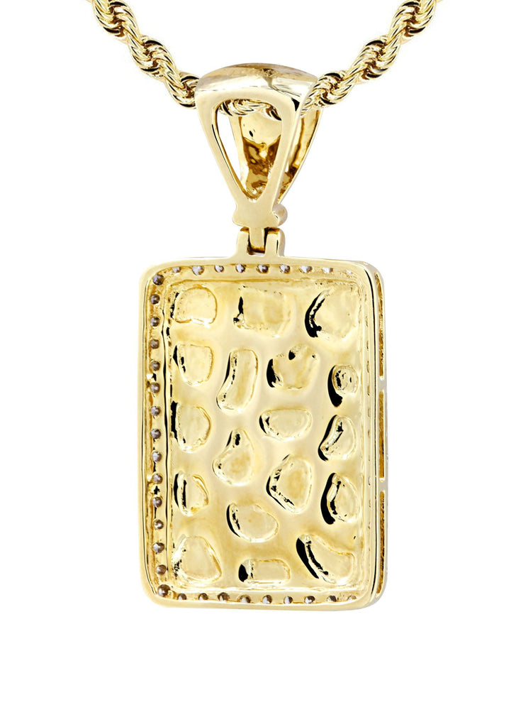 14K Yellow Gold Nugget Dog Tag Pendant & Rope Chain | 0.6 Carats diamond combo FrostNYC 
