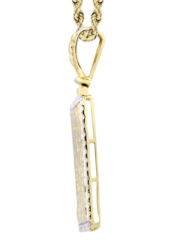 14K Yellow Gold Nugget Dog Tag Pendant & Rope Chain | 0.6 Carats diamond combo FrostNYC 