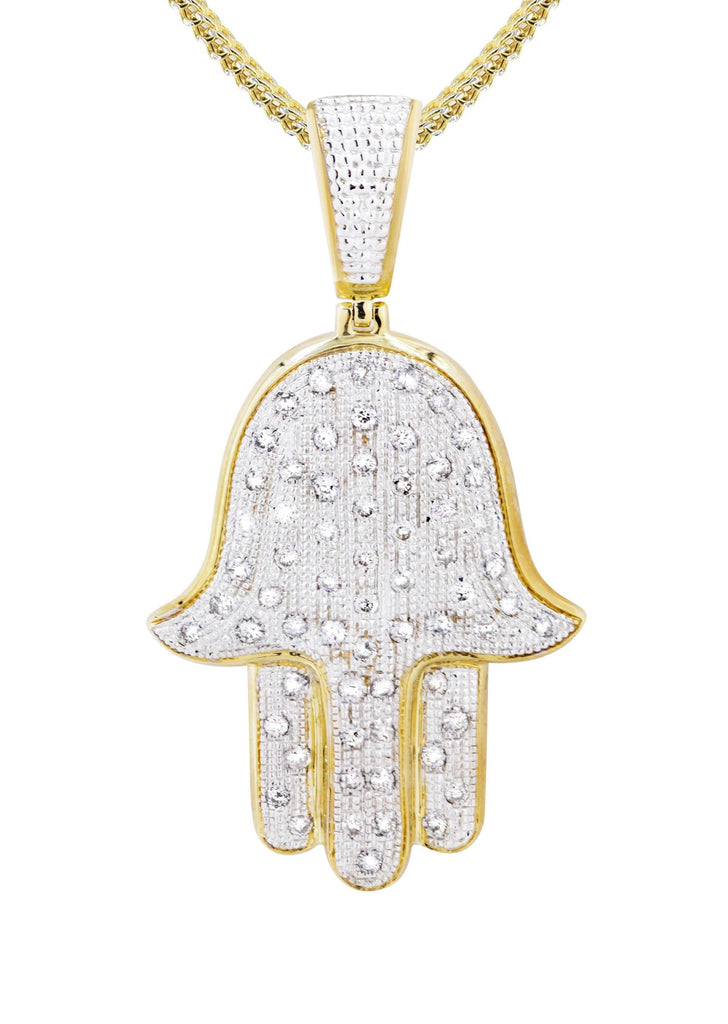 10K Yellow Gold Hamsa Pendant & Franco Chain | 1.09 Carats diamond combo FrostNYC 