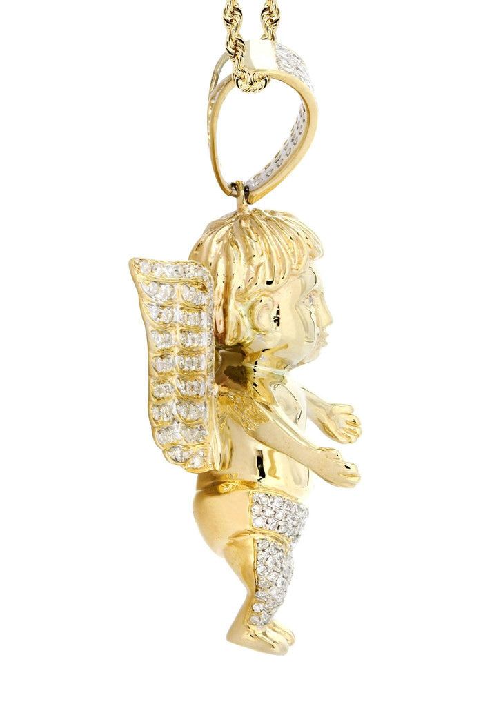 10 Yellow Gold Angel Diamond Pendant & Rope Chain | 2.69 Carats Diamond Combo FROST 