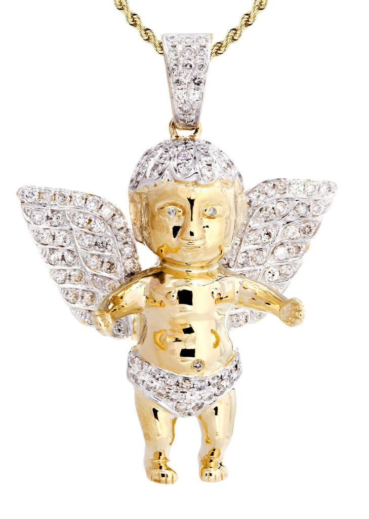 10 Yellow Gold Angel Diamond Pendant & Rope Chain | 1.87 Carats Diamond Combo FROST 