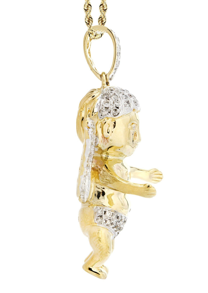 10 Yellow Gold Angel Diamond Pendant & Rope Chain | 1.87 Carats Diamond Combo FROST 