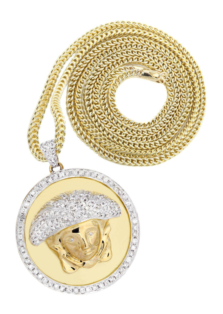 10 Yellow Gold Versace Diamond Pendant & Franco Chain | 2.49 Carats Diamond Combo FROST 