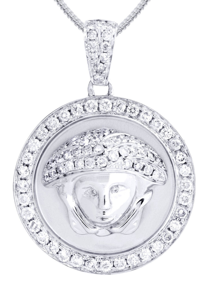 14 White Gold Versace Diamond Pendant & Franco Chain | 1.5 Carats Diamond Combo FROST 