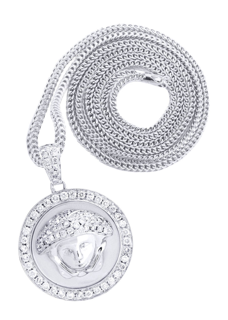 14 White Gold Versace Diamond Pendant & Franco Chain | 1.5 Carats Diamond Combo FROST 