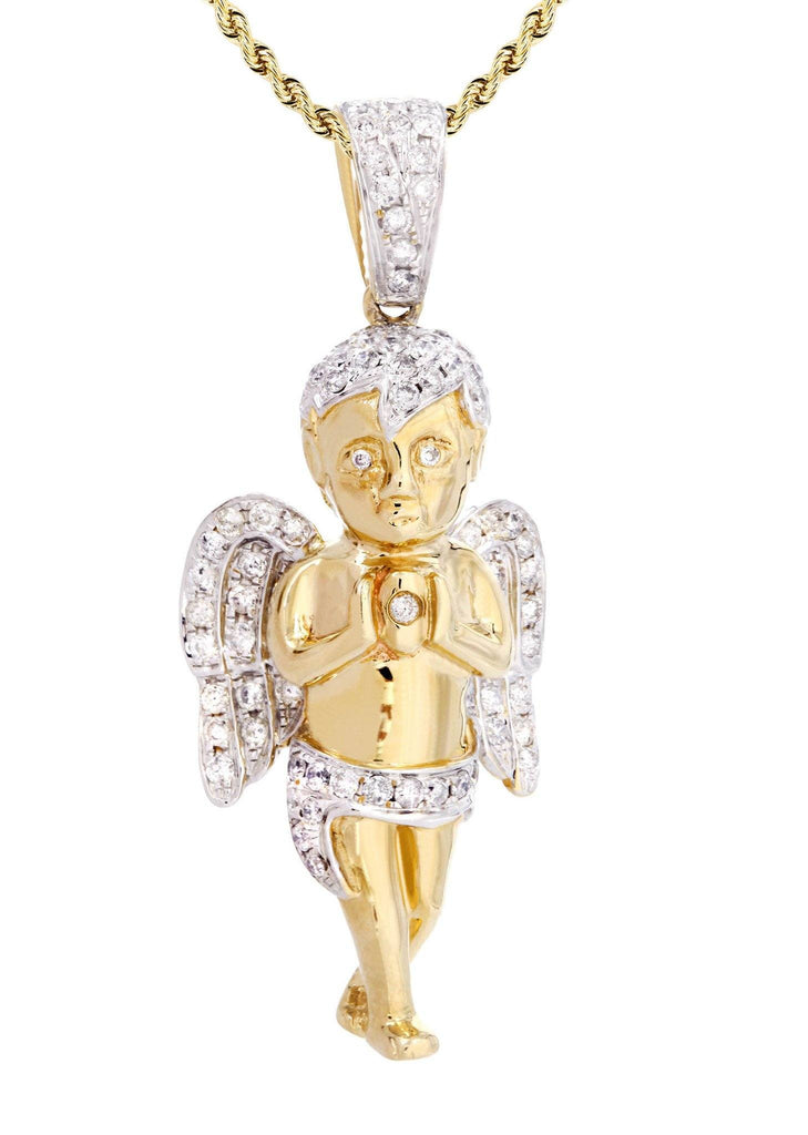 14 Yellow Gold Angel Diamond Pendant & Rope Chain | 1.31 Carats Diamond Combo FROST 