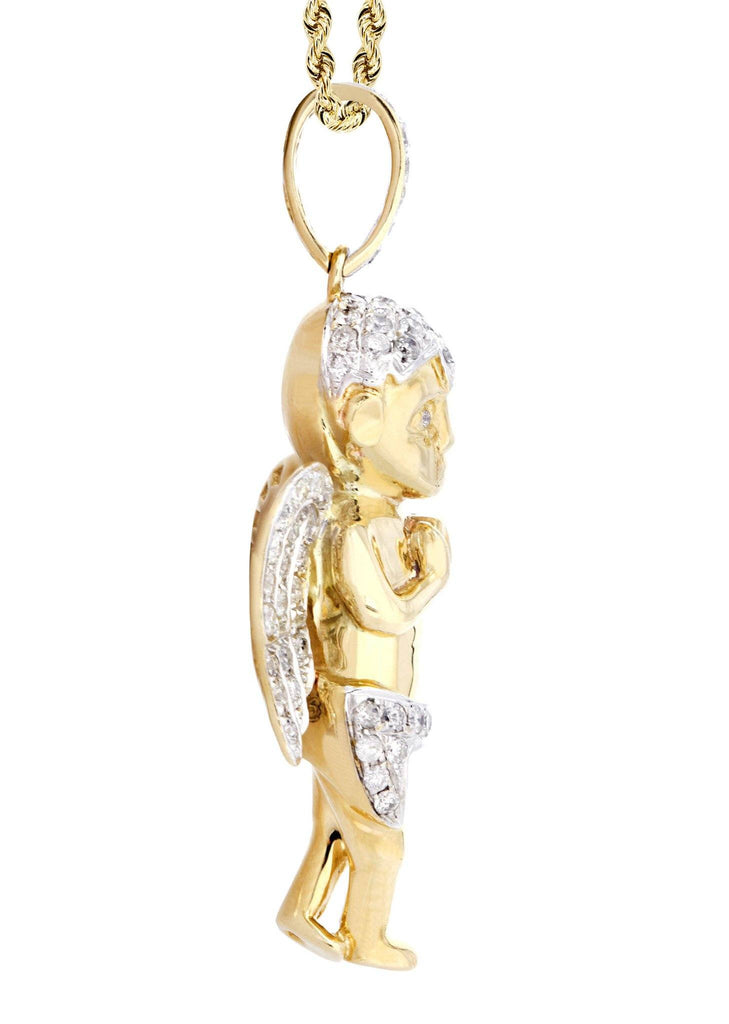 14 Yellow Gold Angel Diamond Pendant & Rope Chain | 1.31 Carats Diamond Combo FROST 