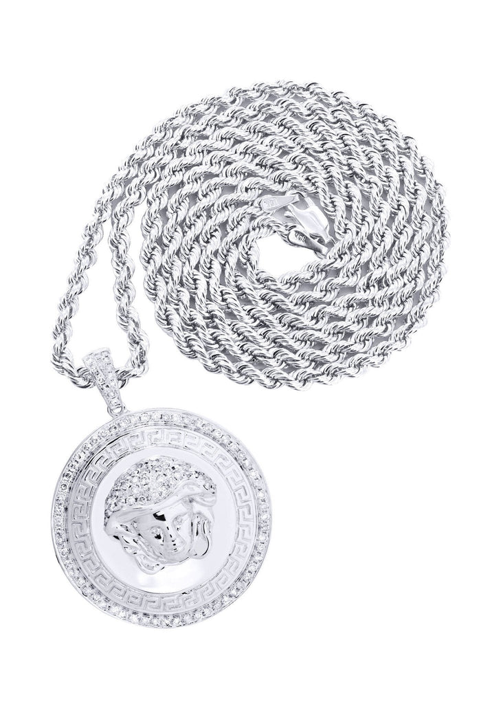 10 White Gold Versace Diamond Pendant & Rope Chain | 1.37 Carats Diamond Combo FROST 