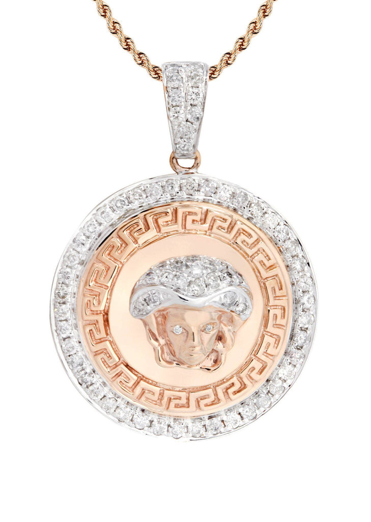 10 Rose Gold Versace Diamond Pendant & Franco Chain | 1.02 Carats Diamond Combo FROST 