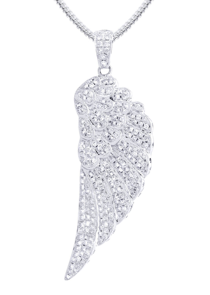14K White Gold Angel Wing Diamond Pendant & Franco Chain | 1.75 Carats Diamond Combo FROST NYC 