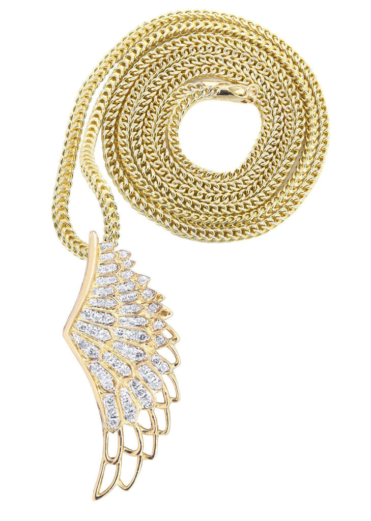 10K Yellow Gold Angel Wing Diamond Pendant & Franco Chain | 0.82 Carats Diamond Combo FROST NYC 