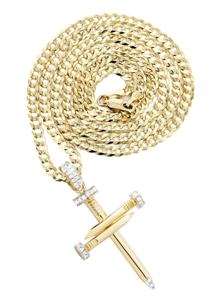 10K Yellow Gold Cross Diamond Pendant & Cuban Chain | 0.19 Carats Diamond Combo FROST NYC 