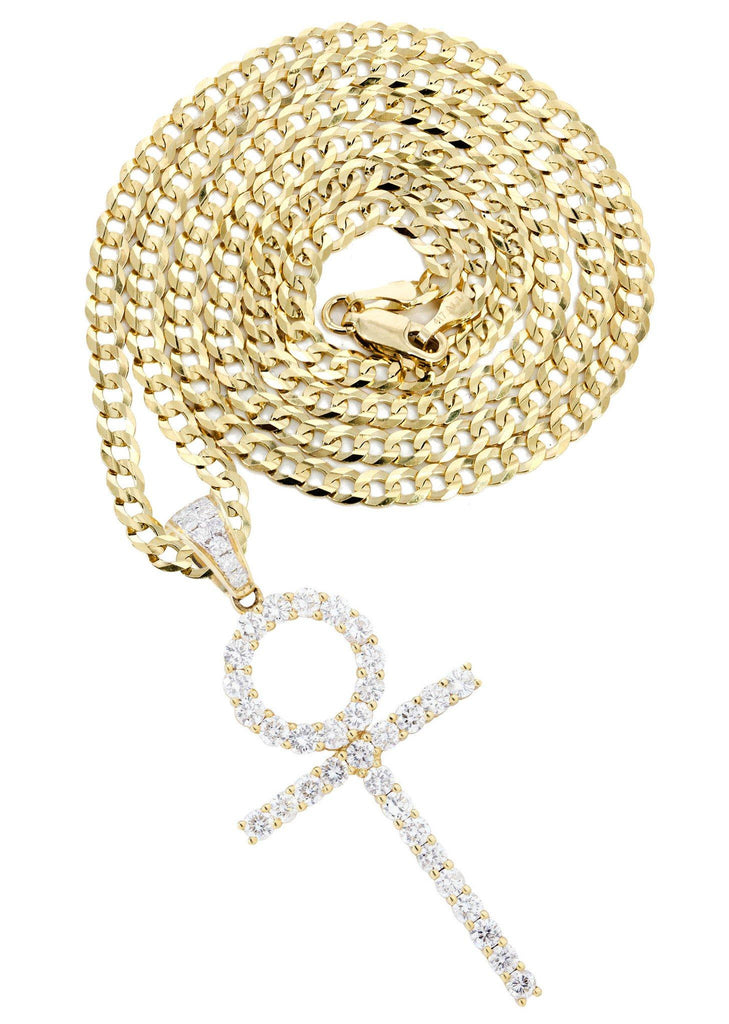 18K Yellow Gold Cross Diamond Pendant & Cuban Chain | 2.01 Carats Diamond Combo FROST NYC 
