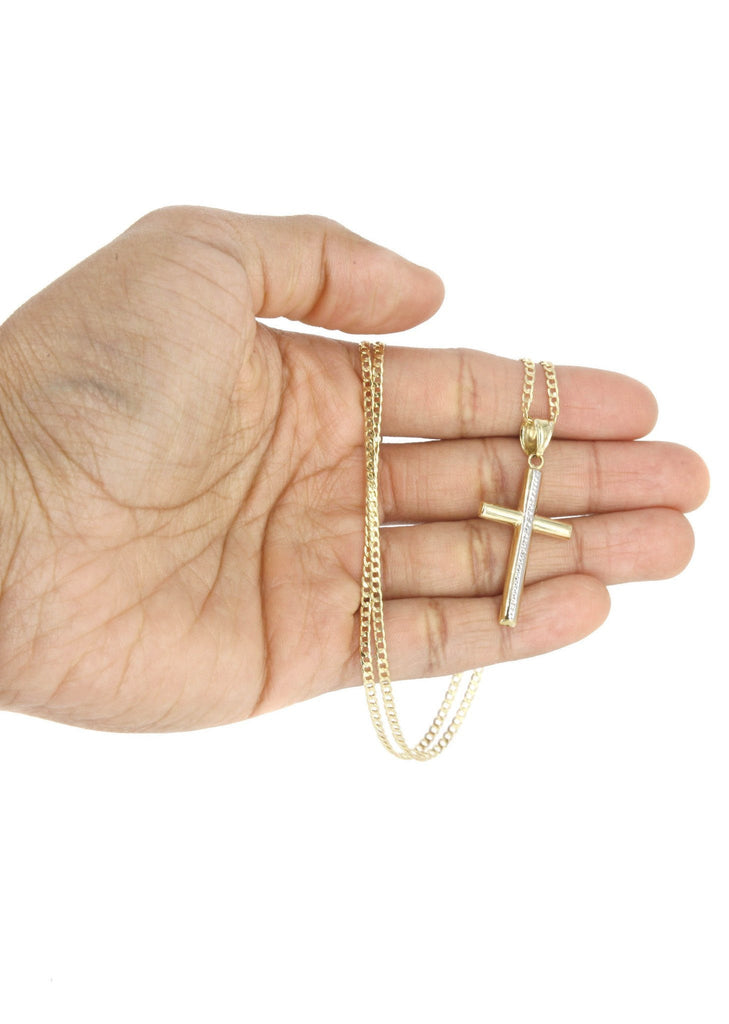 10K Gold Cuban Link & Gold Cross Pendant | 4.51 Grams chain & pendant FROST NYC 