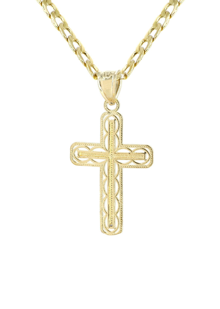 10K Gold Cuban Link & Gold Cross Pendant | 3.13 Grams chain & pendant FROST NYC 