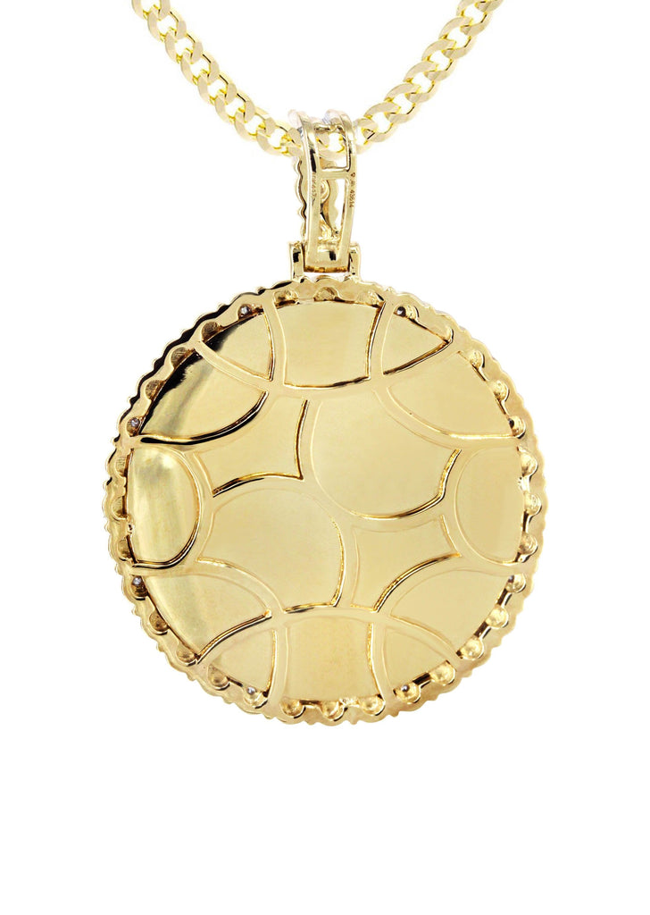 10K Yellow Gold Diamond Round Picture Pendant & Cuban Chain | Appx. 16 Grams MANUFACTURER 1 
