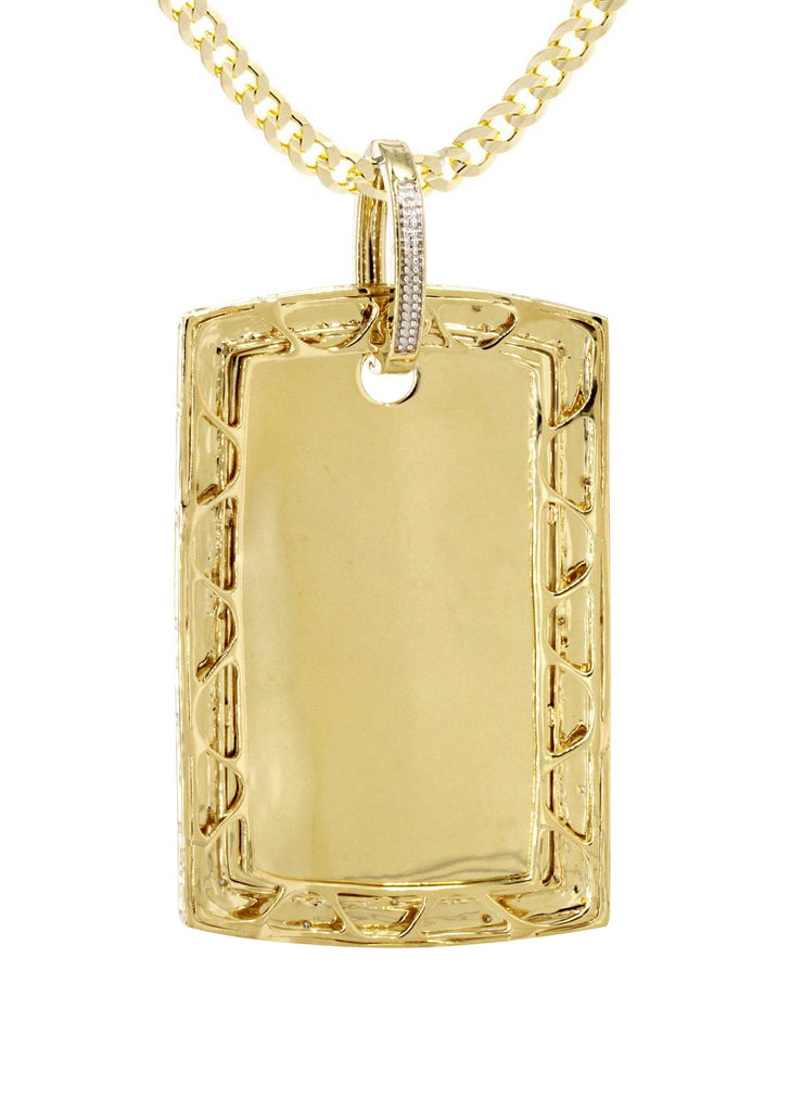 10K Yellow Gold Diamond Dog Tag Picture Pendant & Cuban Chain | Appx. 36 Grams MANUFACTURER 1 