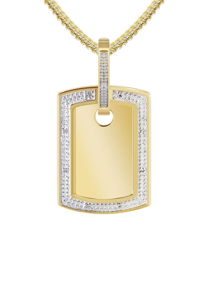 10K Yellow Gold Diamond Dog Tag Picture Pendant & Cuban Chain | Appx. 19 Grams MANUFACTURER 1 