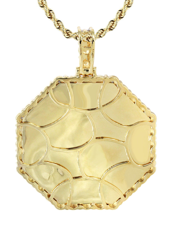 10K Yellow Gold Diamond Octagon Picture Pendant & Rope Chain | Appx. 25 Grams MANUFACTURER 1 