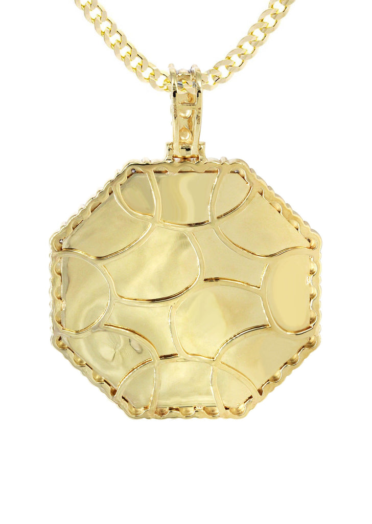 10K Yellow Gold Diamond Octagon Picture Pendant & Cuban Chain | Appx. 22 Grams MANUFACTURER 1 