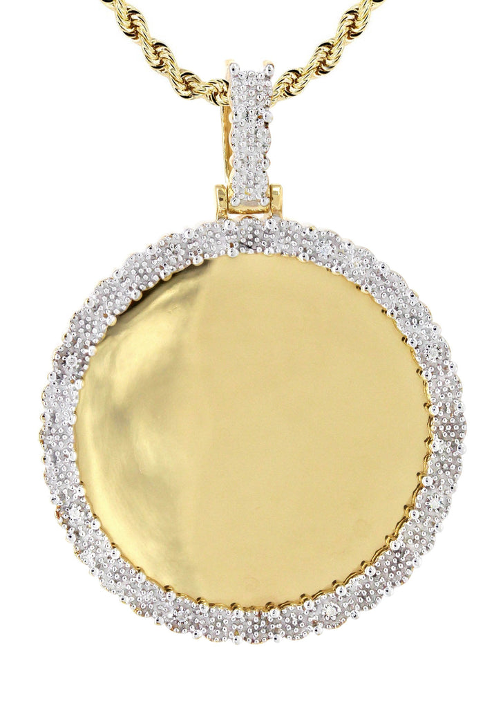 10K Yellow Gold Diamond Round Picture Pendant & Rope Chain | Appx. 19 Grams MANUFACTURER 1 