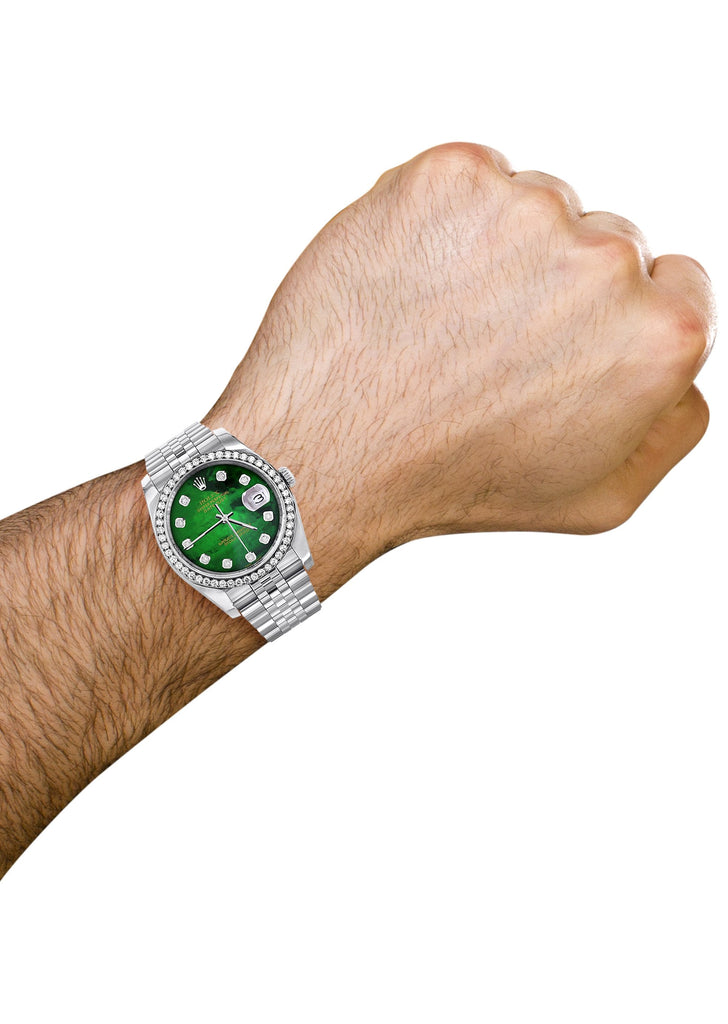 New Style | Hidden Clasp | Diamond Rolex Datejust Watch | 36Mm | Green Diamond Mother Of Pearl Dial | Jubilee Band CUSTOM ROLEX MANUFACTURER 11 