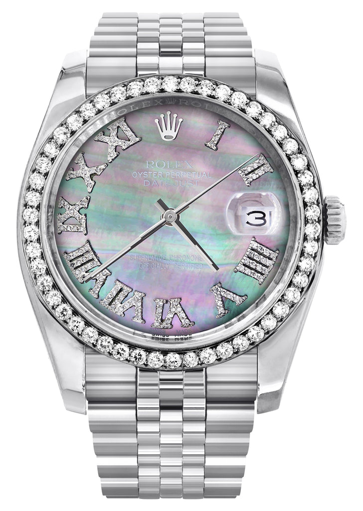 New Style | Hidden Clasp | Diamond Rolex Datejust Watch | 36Mm | Dark Mother Of Pearl Dial | Roman Numeral | Jubilee Band CUSTOM ROLEX MANUFACTURER 11 