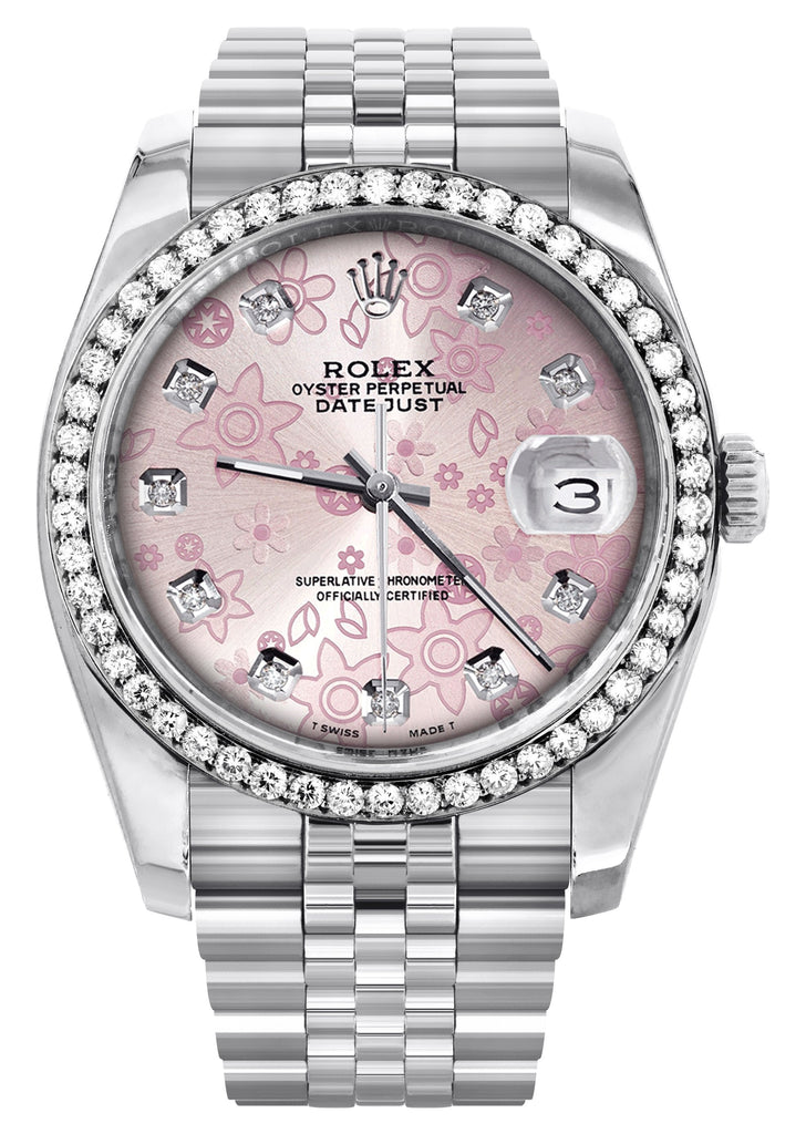 New Style | Hidden Clasp | Diamond Rolex Datejust Watch | 36MM | Pink Flower Diamond Dial | Jubilee Band CUSTOM ROLEX MANUFACTURER 11 