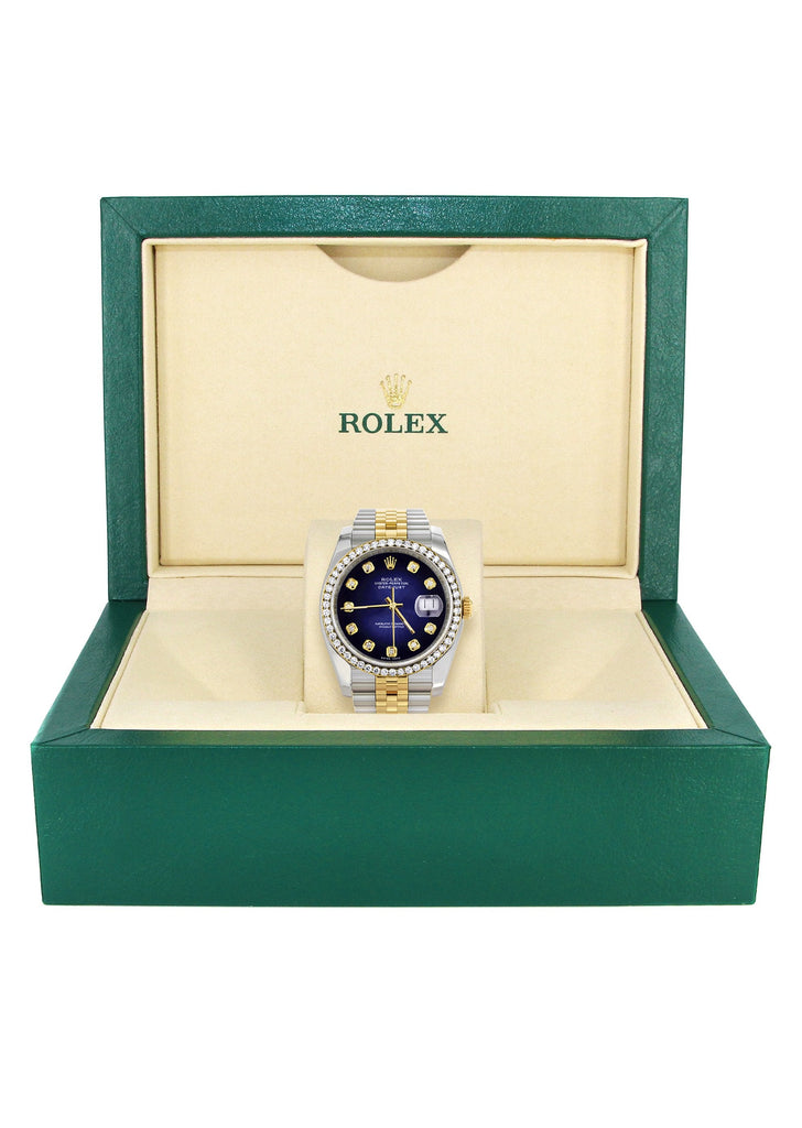 New Style | Hidden Clasp | Diamond Gold Rolex Watch For Men | 36Mm | Blue Dial | Jubilee Band CUSTOM ROLEX MANUFACTURER 11 