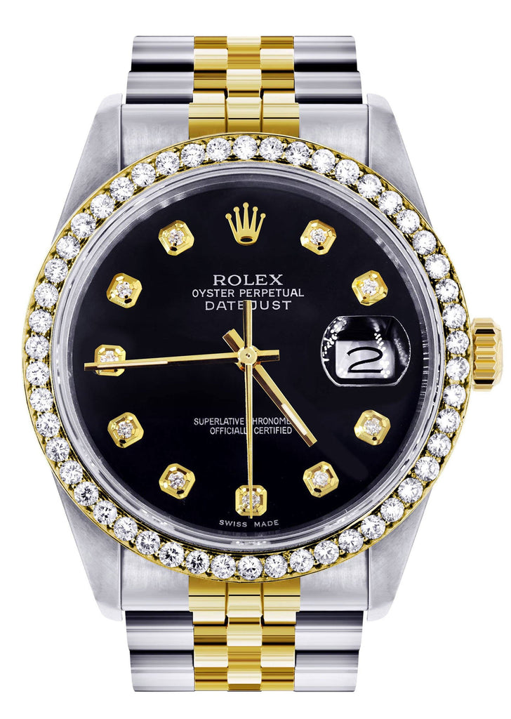 Gold Rolex Datejust Watch | 36Mm | Black Dial | Jubilee Band CUSTOM ROLEX FrostNYC 