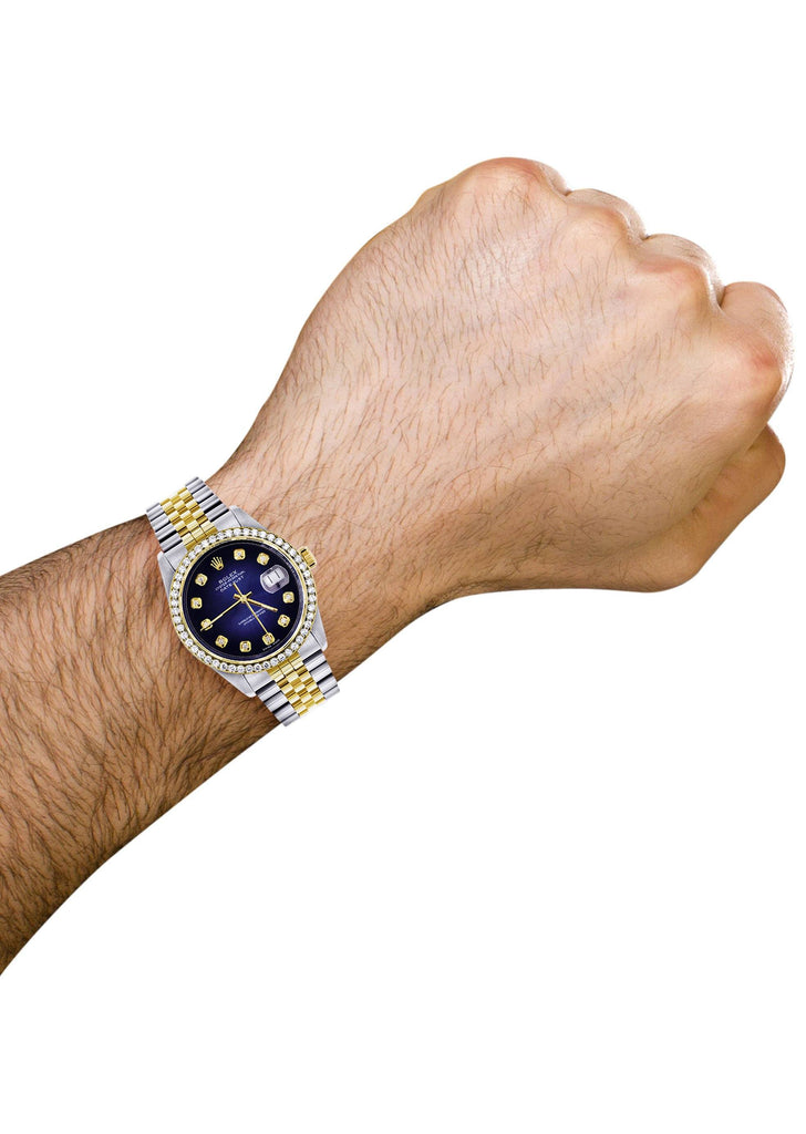 Diamond Gold Rolex Watch For Men | 36Mm | Blue Dial | Jubilee Band CUSTOM ROLEX FrostNYC 