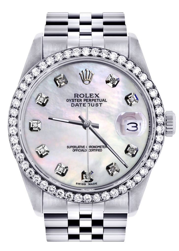 Diamond Rolex Datejust Watch | 36Mm | White Mother Of Pearl Dial | Jubilee Band CUSTOM ROLEX FrostNYC 