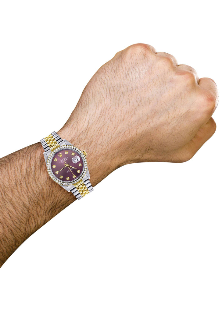 Diamond Rolex Datejust Watch | 36Mm | Purple Dial | Jubilee Band CUSTOM ROLEX FrostNYC 