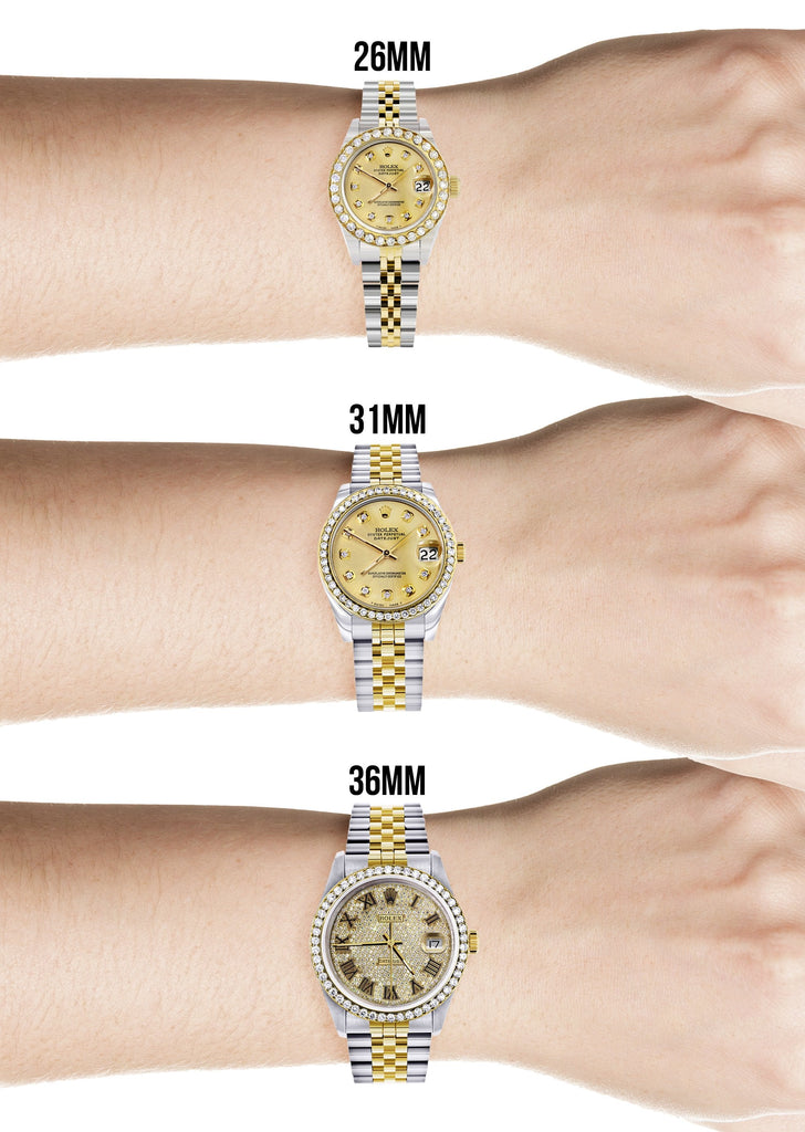 Womens Diamond Gold Rolex Watch | 1 Carat Bezel | 26Mm | White Dial | Jubilee Band women custom rolex MANUFACTURER 11 
