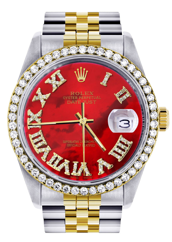 Gold & Steel Rolex Datejust Watch | 36Mm | Diamond Red Roman Dial | Jubilee Band CUSTOM ROLEX FROST NYC 