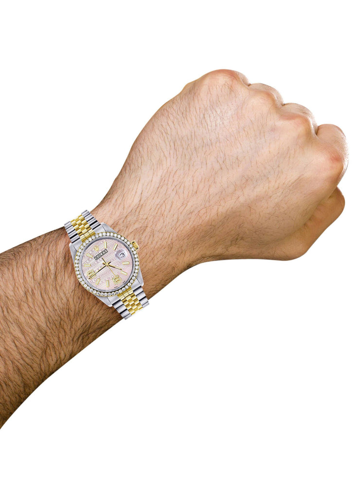 Gold & Steel Rolex Datejust Watch | 36Mm | Custom Diamond Pink Dial | Jubilee Band CUSTOM ROLEX FROST NYC 
