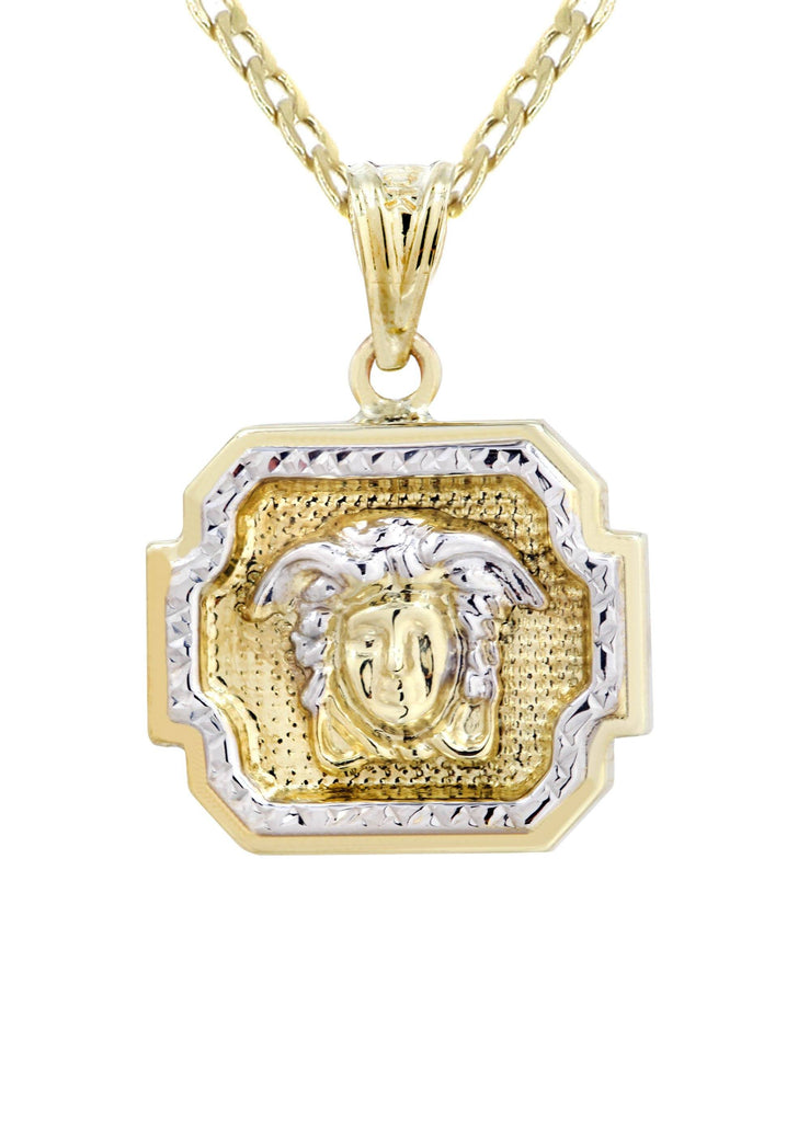 10K Gold Cuban Link Chain & Gold Versace Style Pendant | 3.95 Grams chain & pendant FROST NYC 